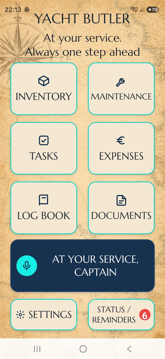 Yacht Butler home screen