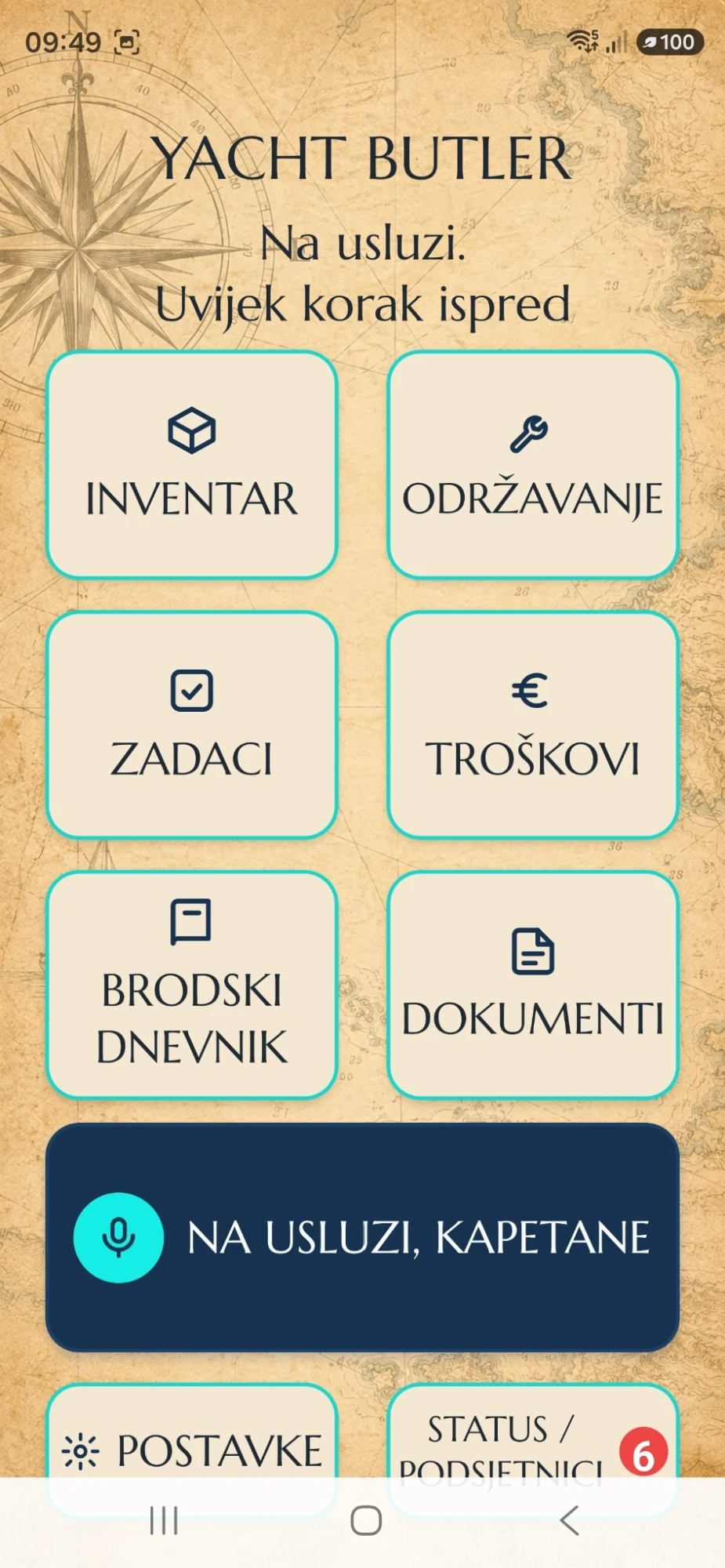 Početni ekran Yacht Butlera